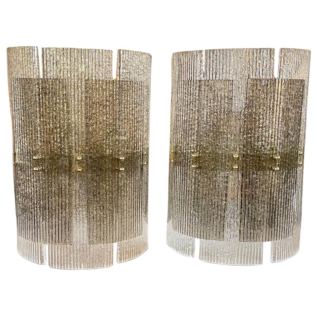 Pair of Modern Murano Glass Layered Wall Sconces For Sale