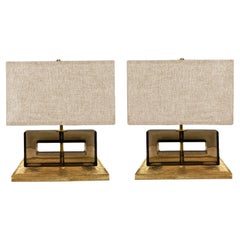Paire de lampes de bureau rectangulaires modernes en verre de Murano