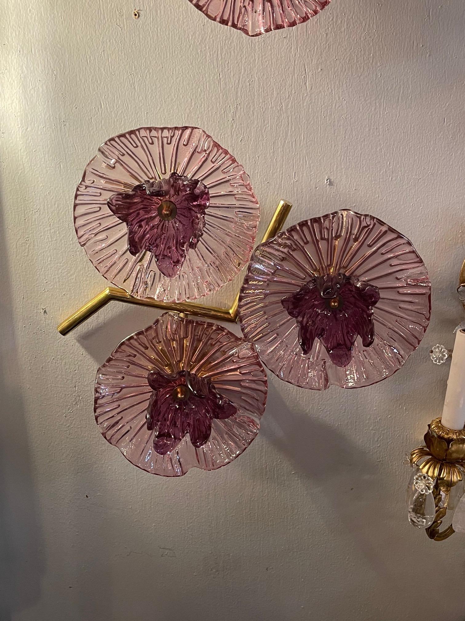 Italian Pair of Modern Murano Glass Sconces For Sale