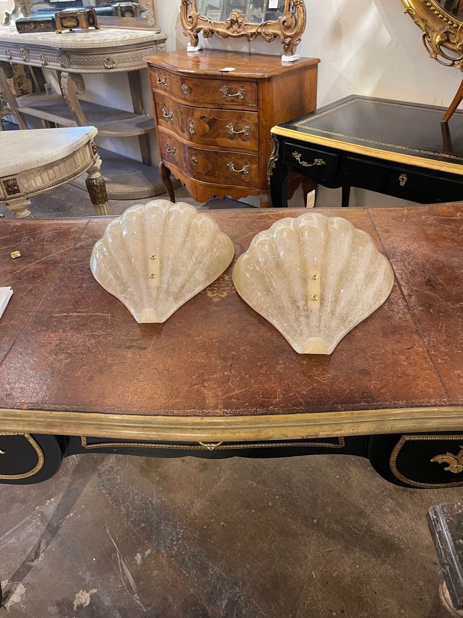 Pair of Modern Murano Glass Shell Form Sconces For Sale 3