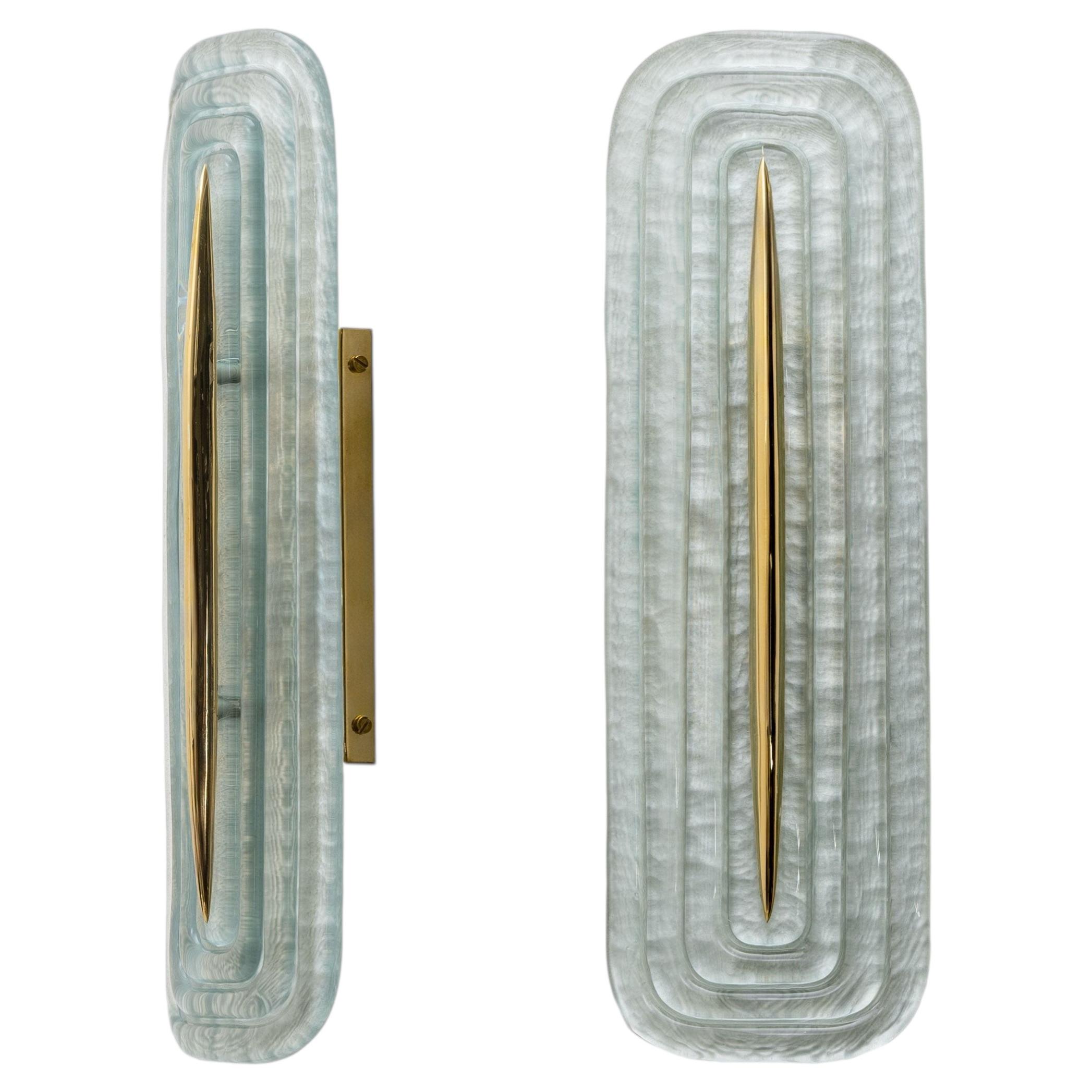 Pair of Modern Murano Glass Teal and Brass Wall Sconces, Italy