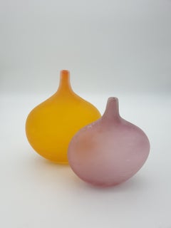 Pair of Modern Murano Glass Vases by Cenedese, Ruby Pink / Amber Yellow, 1990s