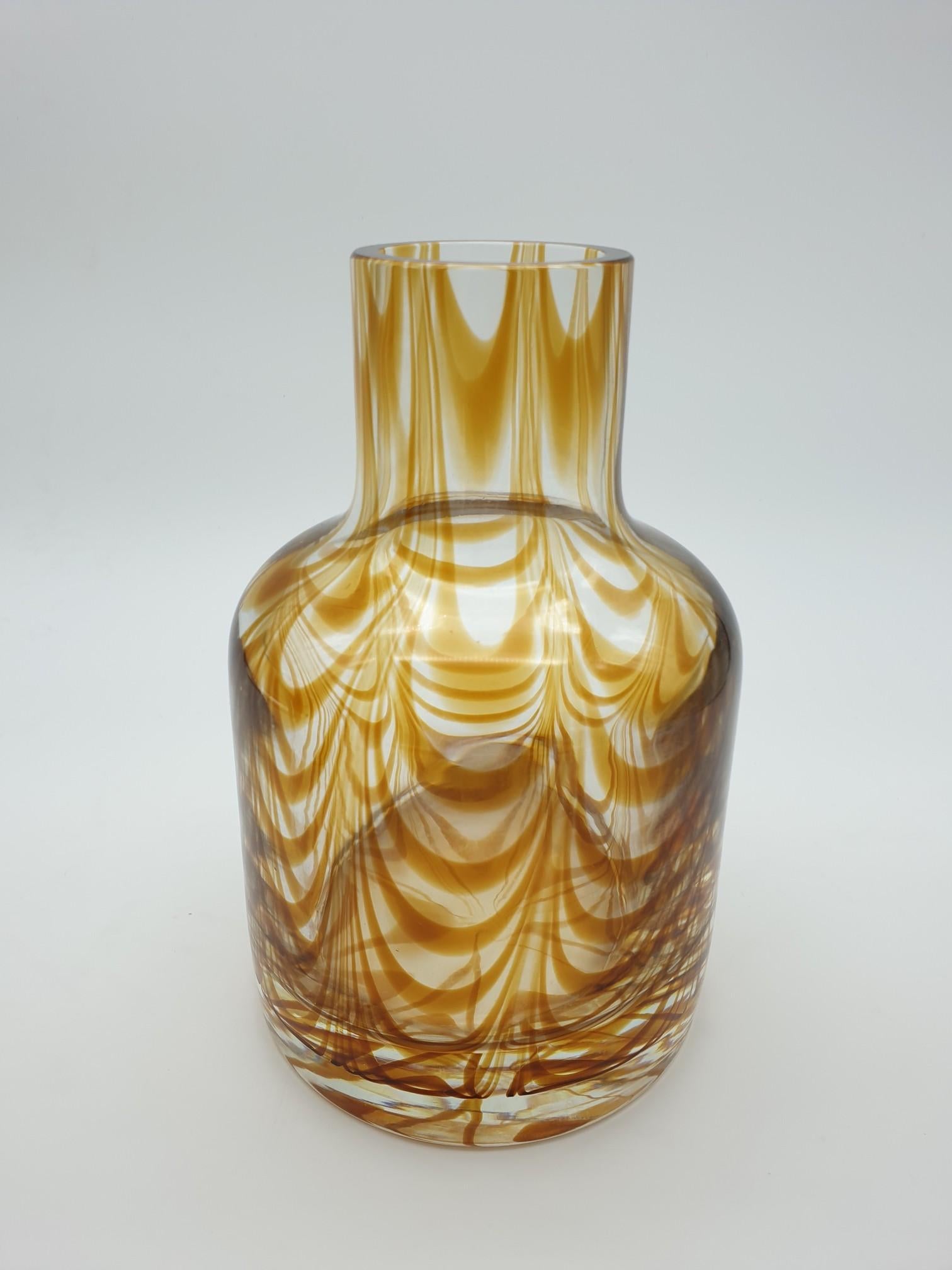 Italian Pair of Modern Murano Glass Vases in Amber 