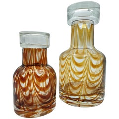 Pair of Modern Murano Glass Vases in Amber "Fenicio" Pattern by Cenedese, 1970s