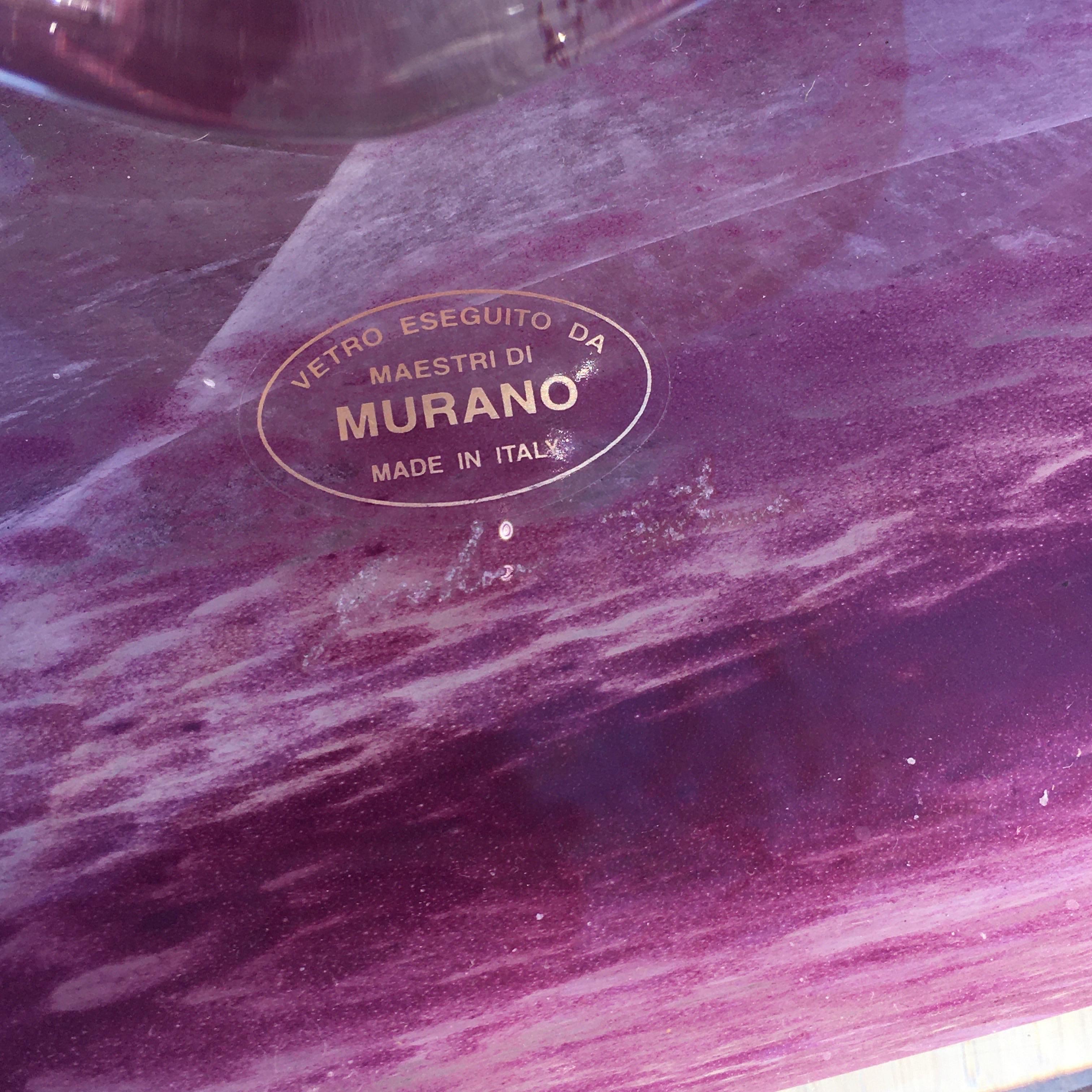 Moderne mundgeblasene Muranoglas-Tischlampen in Violett/Purple, signiert, Paar im Angebot 9