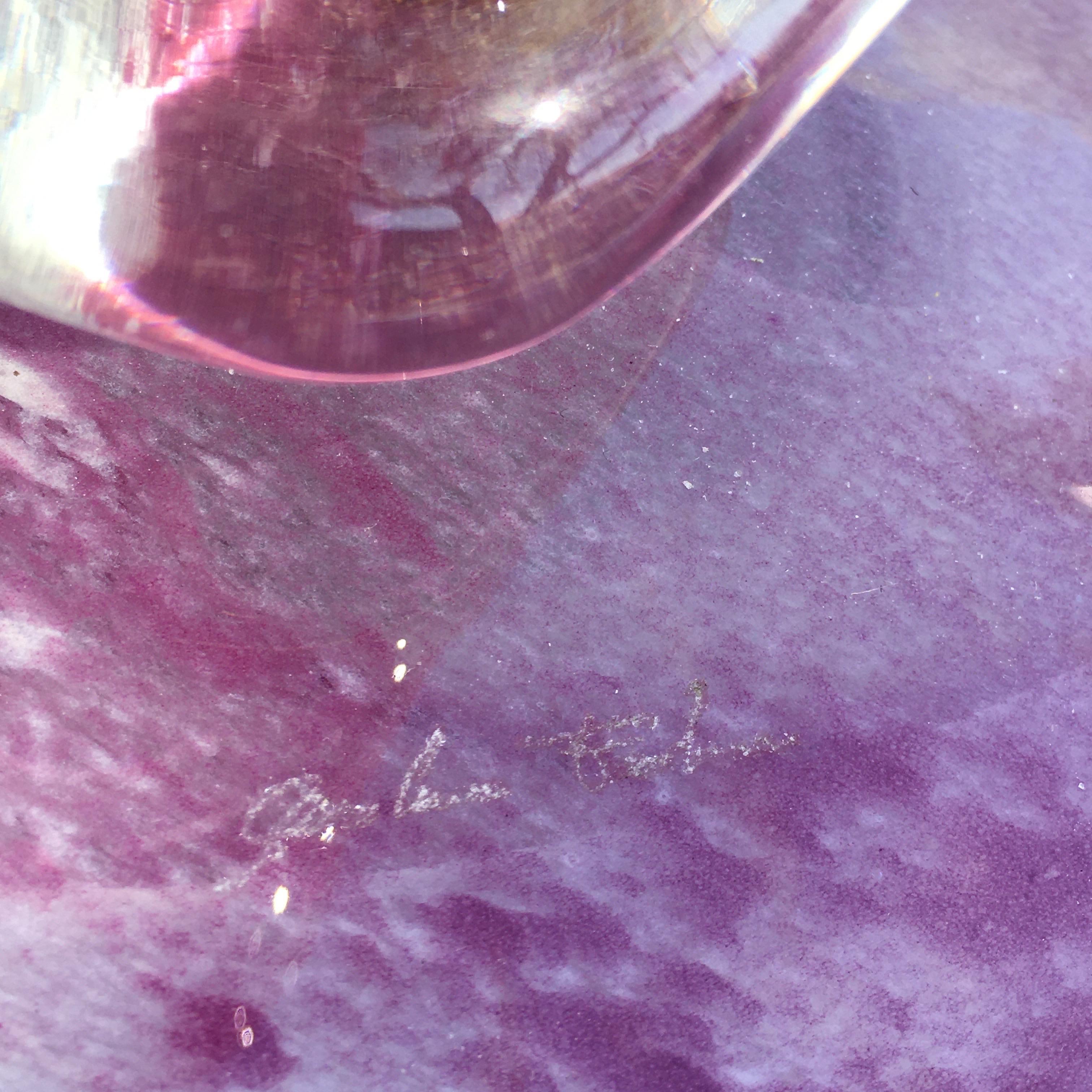 Moderne mundgeblasene Muranoglas-Tischlampen in Violett/Purple, signiert, Paar im Angebot 10