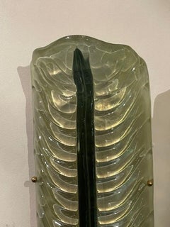 Pair of Modern Murano Large Green Leaf Sconces