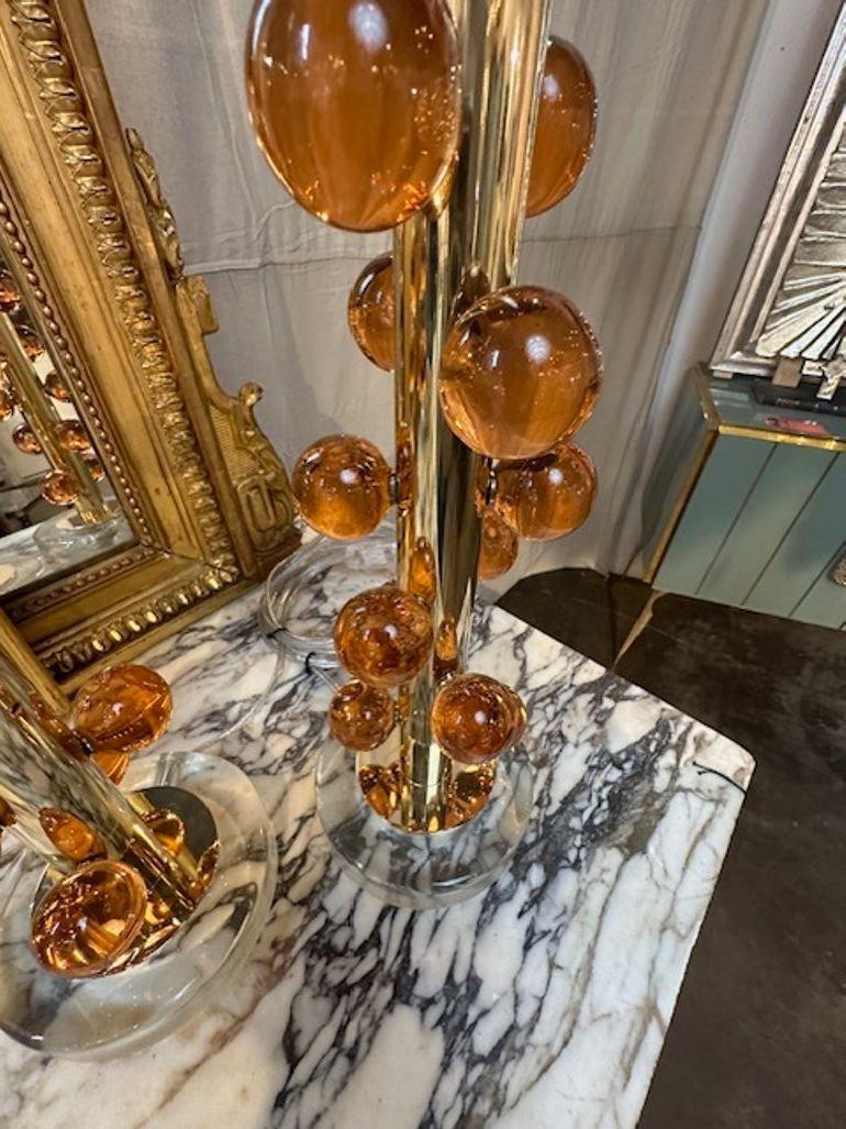Contemporary Pair of Modern Murano Peach Ball Form Lamps For Sale