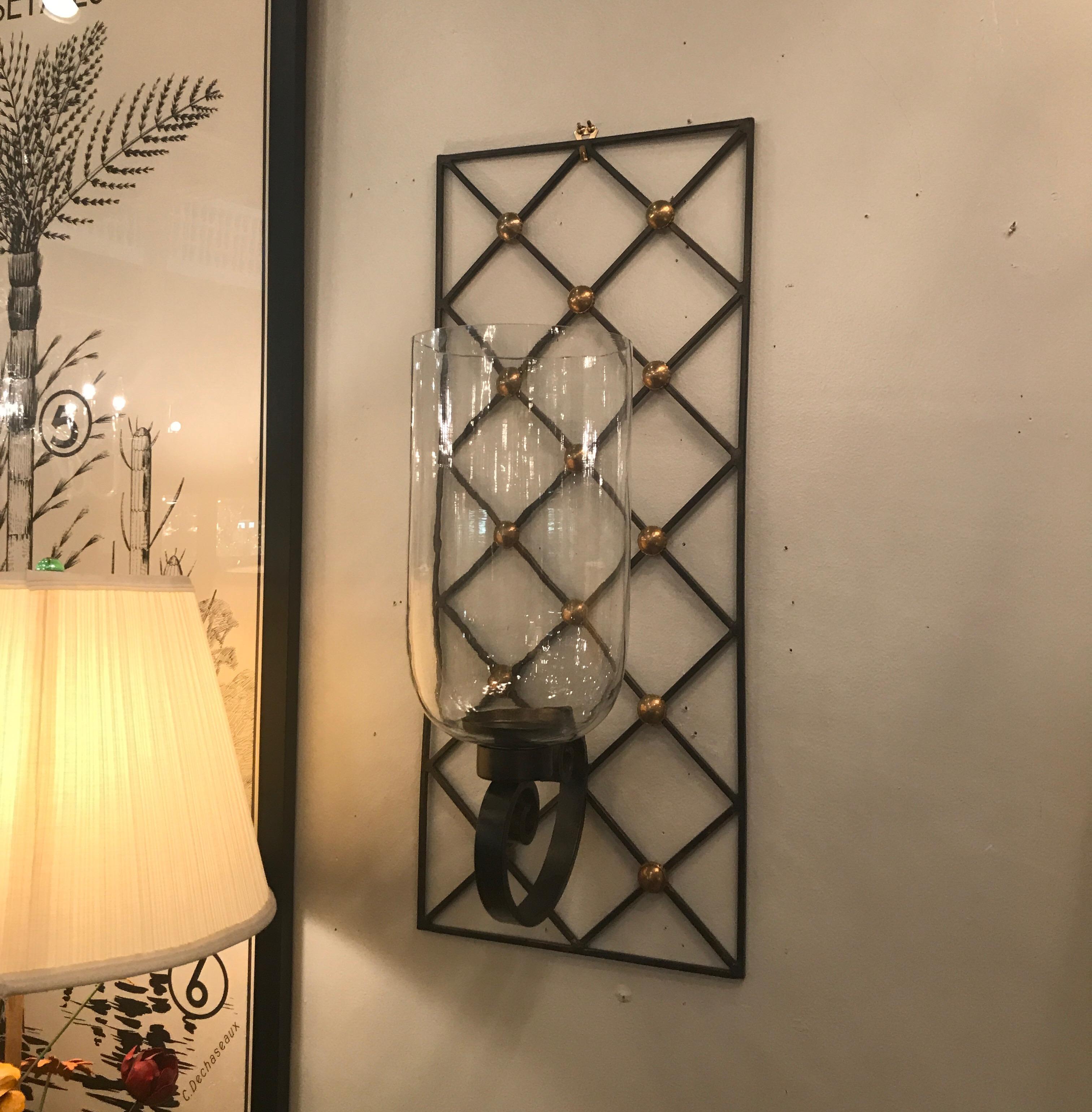 Pair of Modern Neoclassical Hurricane Candle Sconces in the Style of Royere In Excellent Condition In Lambertville, NJ