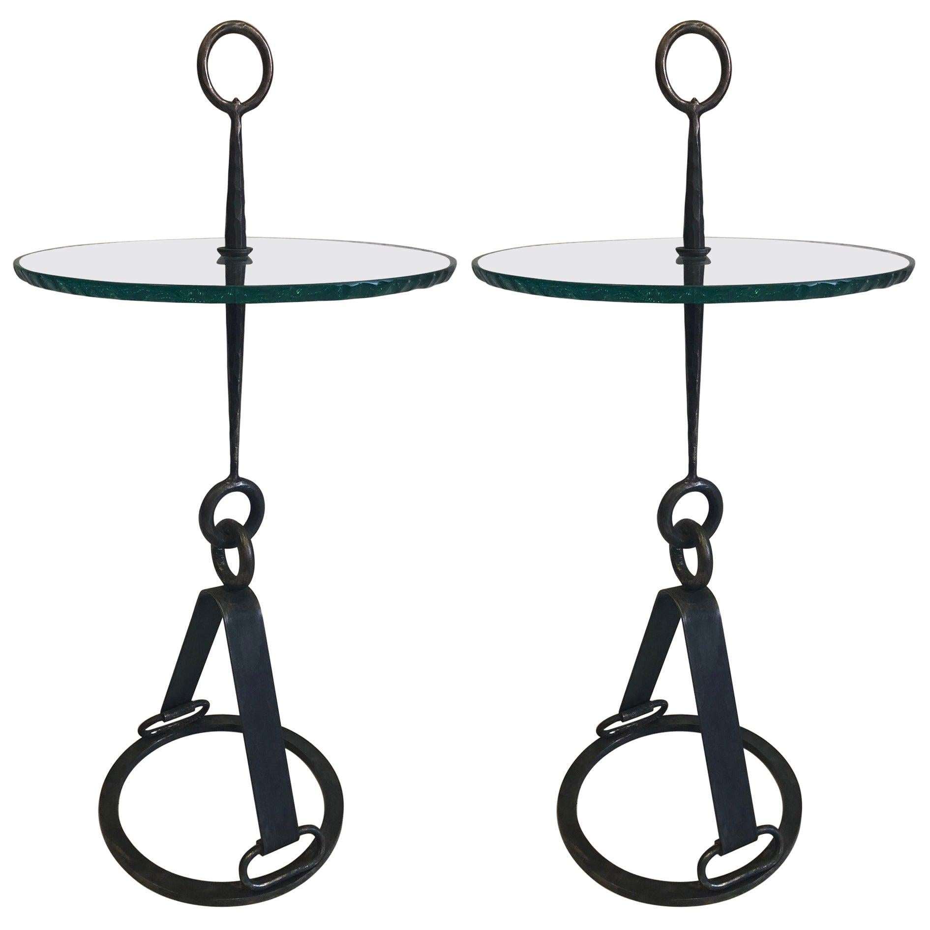 Pair of Modern Neoclassical Wrought Iron Side Tables, Giovanni Banci and Hermes