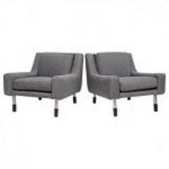 Pair of Modern Nickel Upholstered Italian Chairs, Gianfranco Frattini