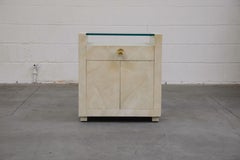 Pair of Modern Nightstands or End Tables with Brass Fan Handles, 1980s