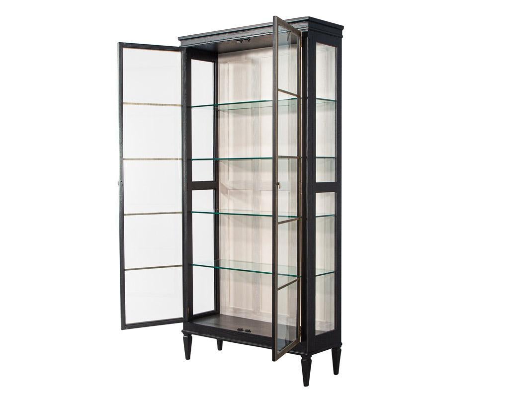 Metal Pair of Modern Oak and Brass Bookcase Cabinets For Sale