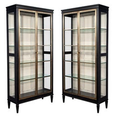 Pair of Modern Oak and Brass Bookcase Cabinets