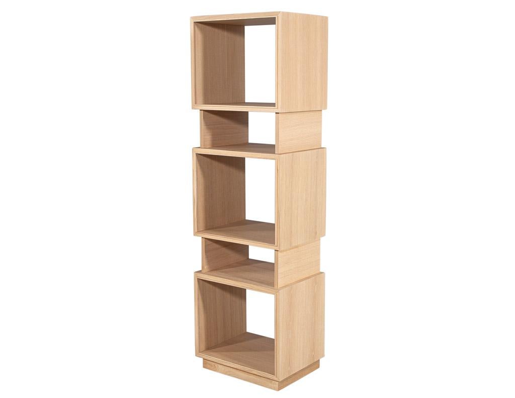 Pair of Modern Oak Bookcase Cabinets in Natural Washed Finish For Sale 5