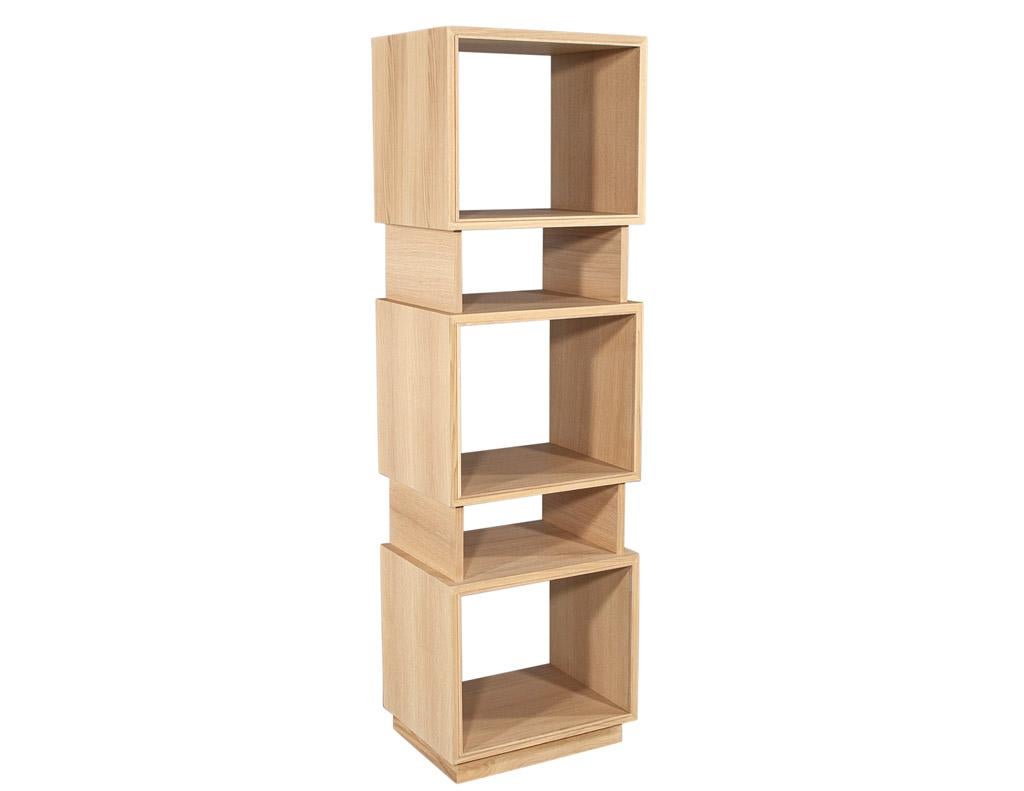 Pair of Modern Oak Bookcase Cabinets in Natural Washed Finish For Sale 6