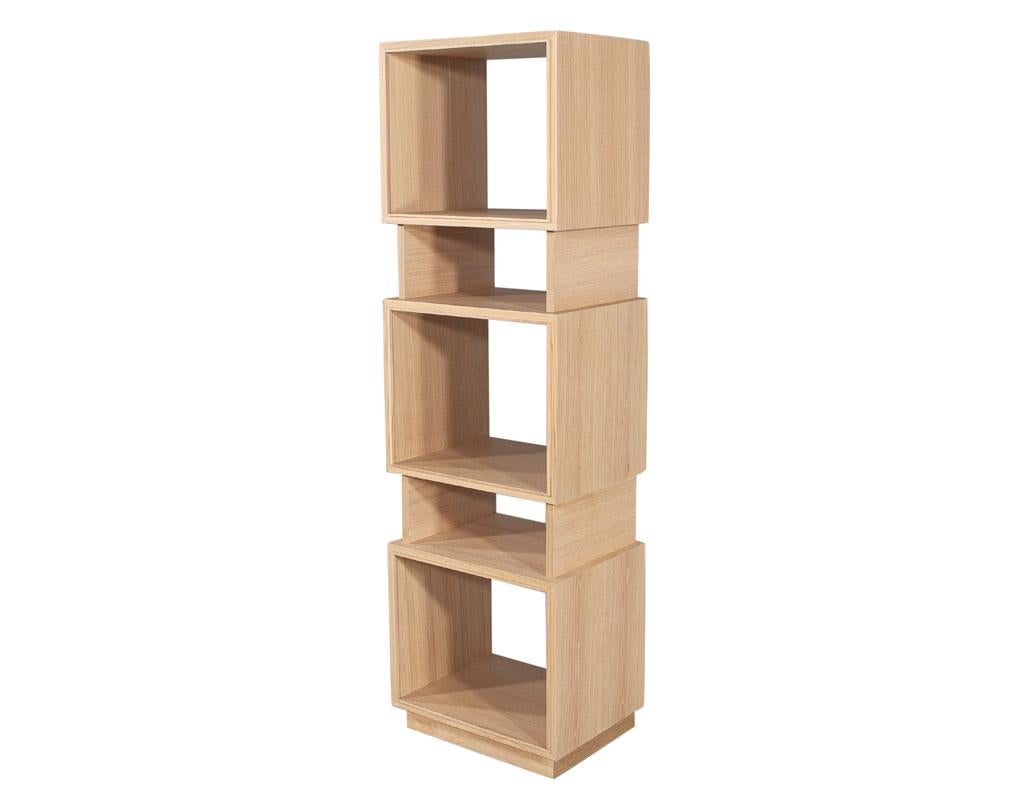 Pair of Modern Oak Bookcase Cabinets in Natural Washed Finish For Sale 8