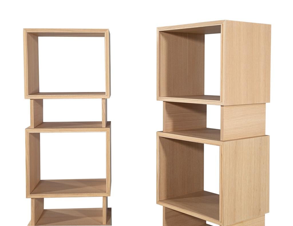 Pair of Modern Oak Bookcase Cabinets in Natural Washed Finish For Sale 1