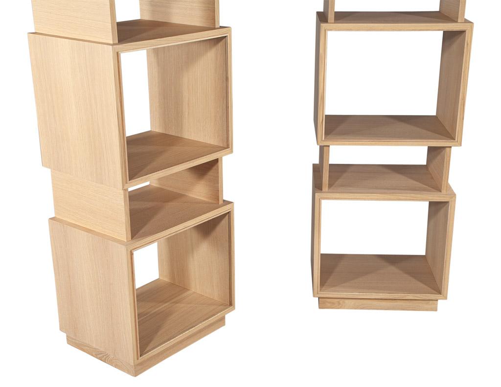 Pair of Modern Oak Bookcase Cabinets in Natural Washed Finish For Sale 2