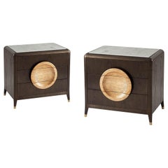 Pair of Modern Oak Marble-Top Nightstands