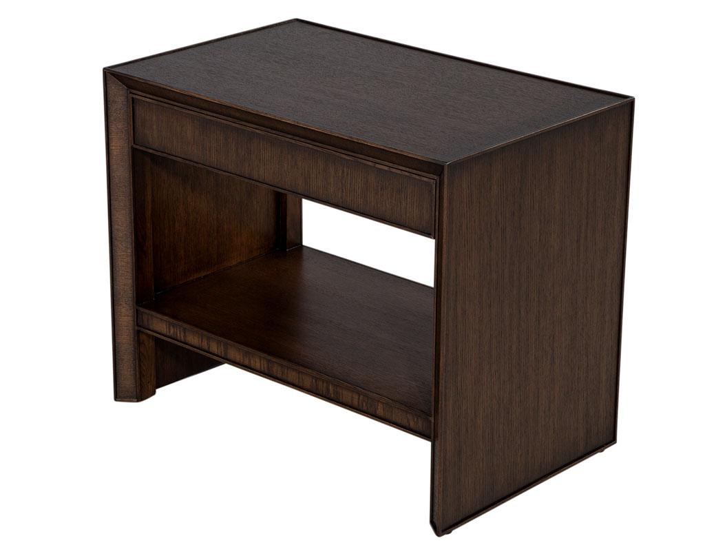 Pair of Modern Oak Nightstand End Tables in Dark Walnut For Sale 10