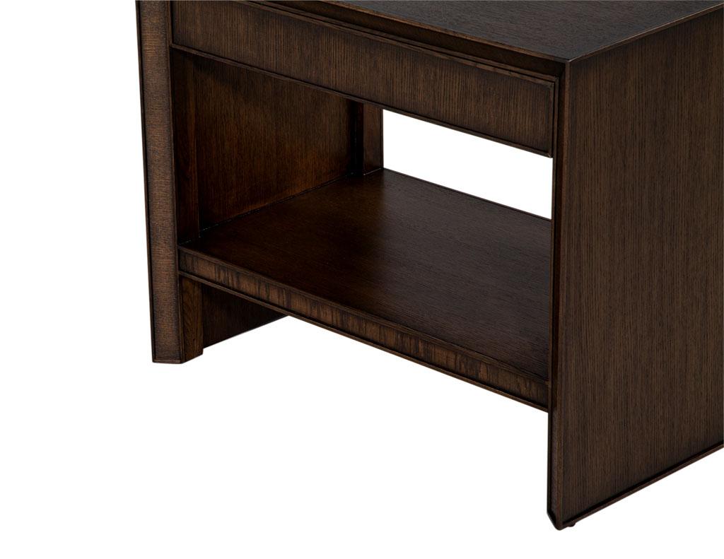 Pair of Modern Oak Nightstand End Tables in Dark Walnut For Sale 11