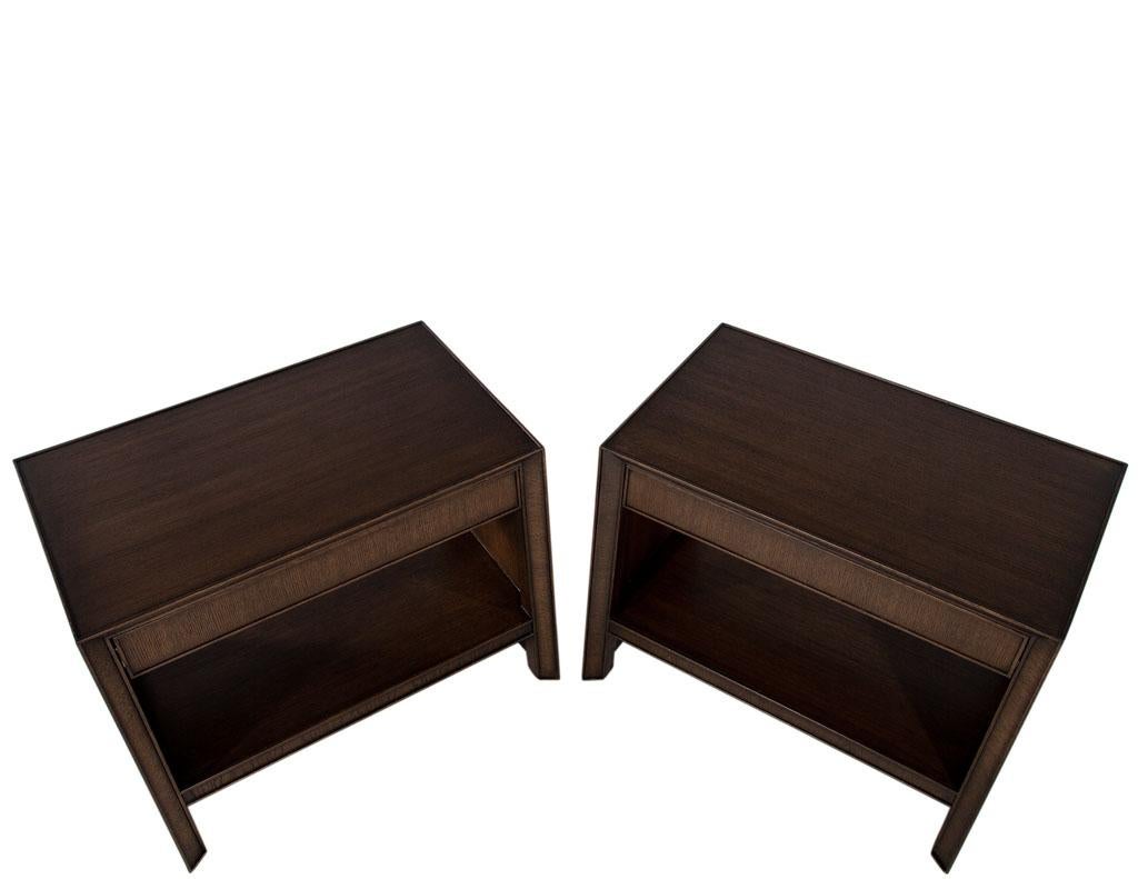 American Pair of Modern Oak Nightstand End Tables in Dark Walnut For Sale