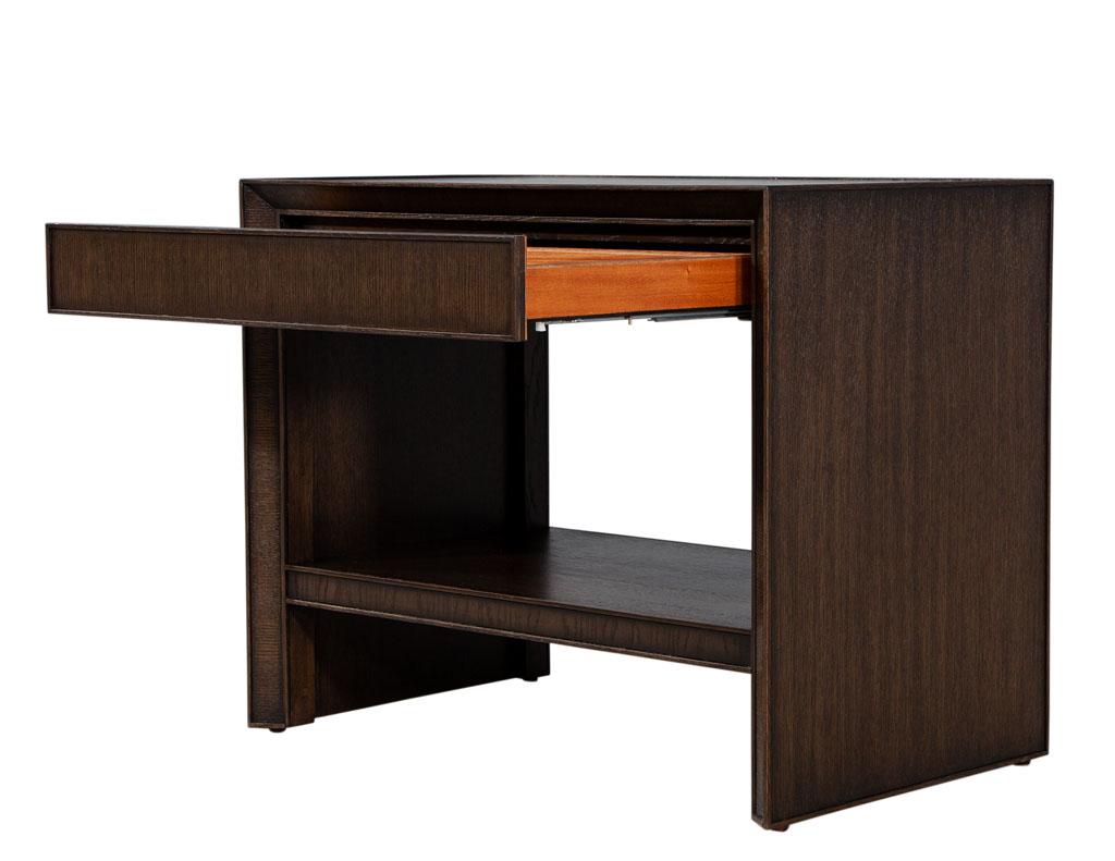 Contemporary Pair of Modern Oak Nightstand End Tables in Dark Walnut For Sale