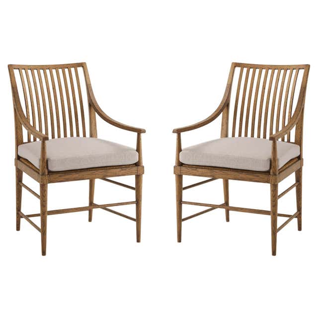 Slatted Back Modern Oak Slat Back Dining Armchair, Dark For Sale at 1stDibs