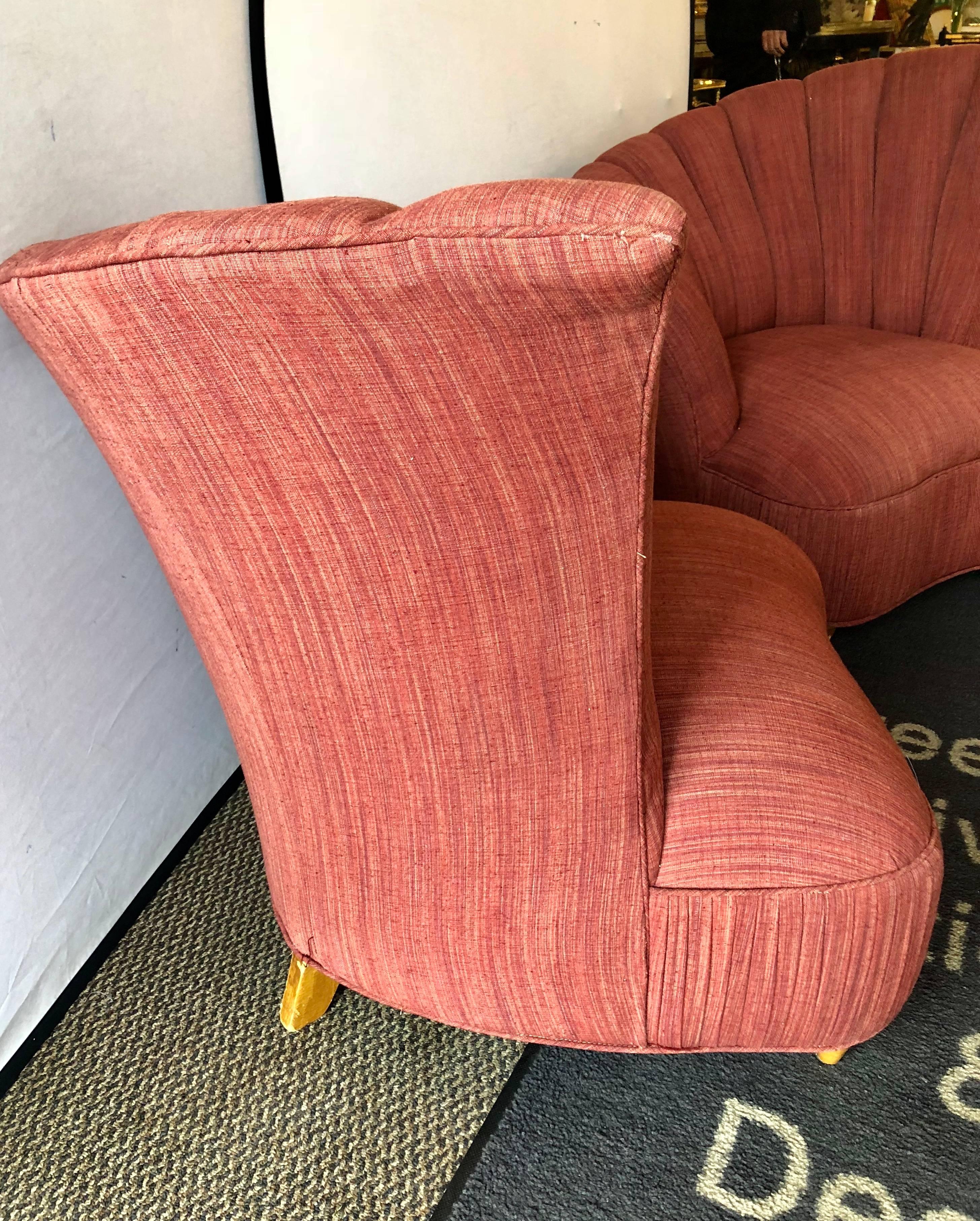 Pair of Modern Opposing Fin Back Armchairs In Good Condition In Stamford, CT