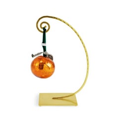 Pair of Modern Orange Glass and Gold Metal Ornament Stand, Decorative Object