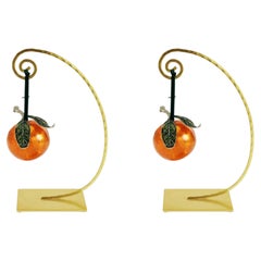 Pair of Modern Orange Glass and Gold Metal Ornament Stand, Decorative Object
