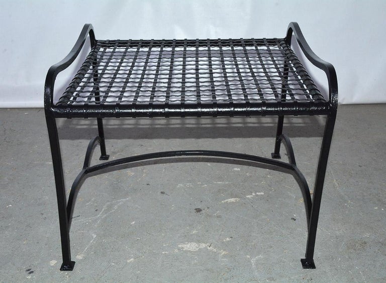 Pair of Modern Outdoor Wire Metal Arm Chairs and Coffee Table For Sale