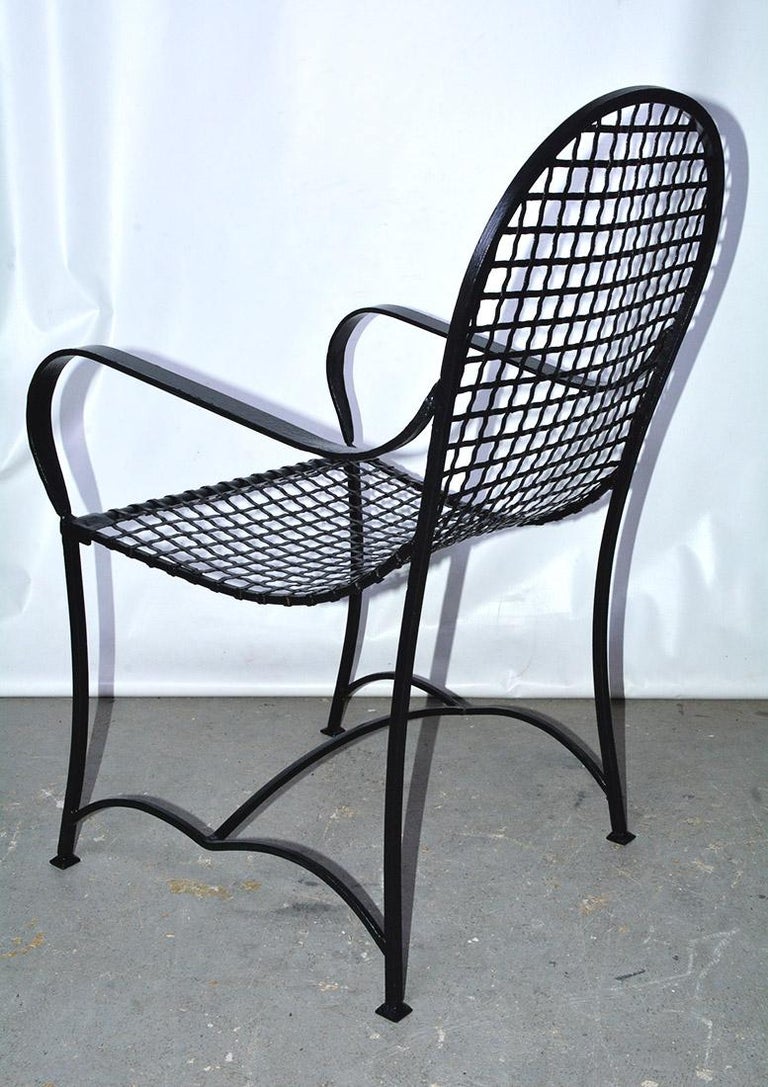 Pair of Modern Outdoor Wire Metal Arm Chairs and Coffee Table For Sale