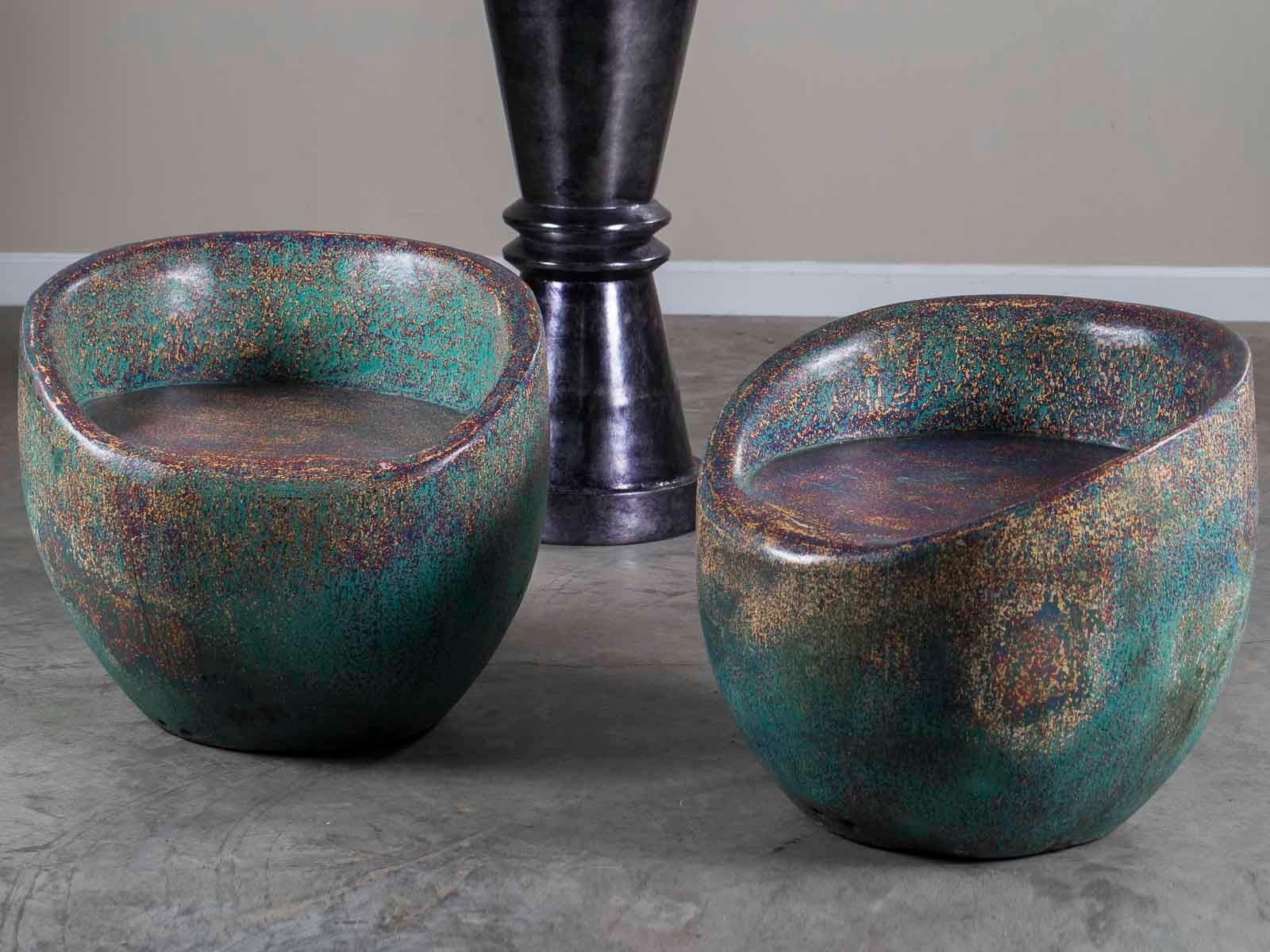 Pair of Modern Painted Palm Wood Chairs from Indonesia Having a Sculptural Form 2