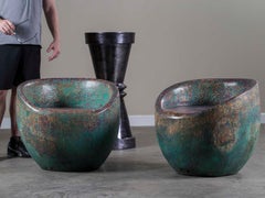 Pair of Modern Painted Palm Wood Chairs from Indonesia Having a Sculptural Form