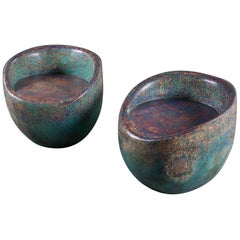 Pair of Modern Painted Palm Wood Chairs from Indonesia Having a Sculptural Form
