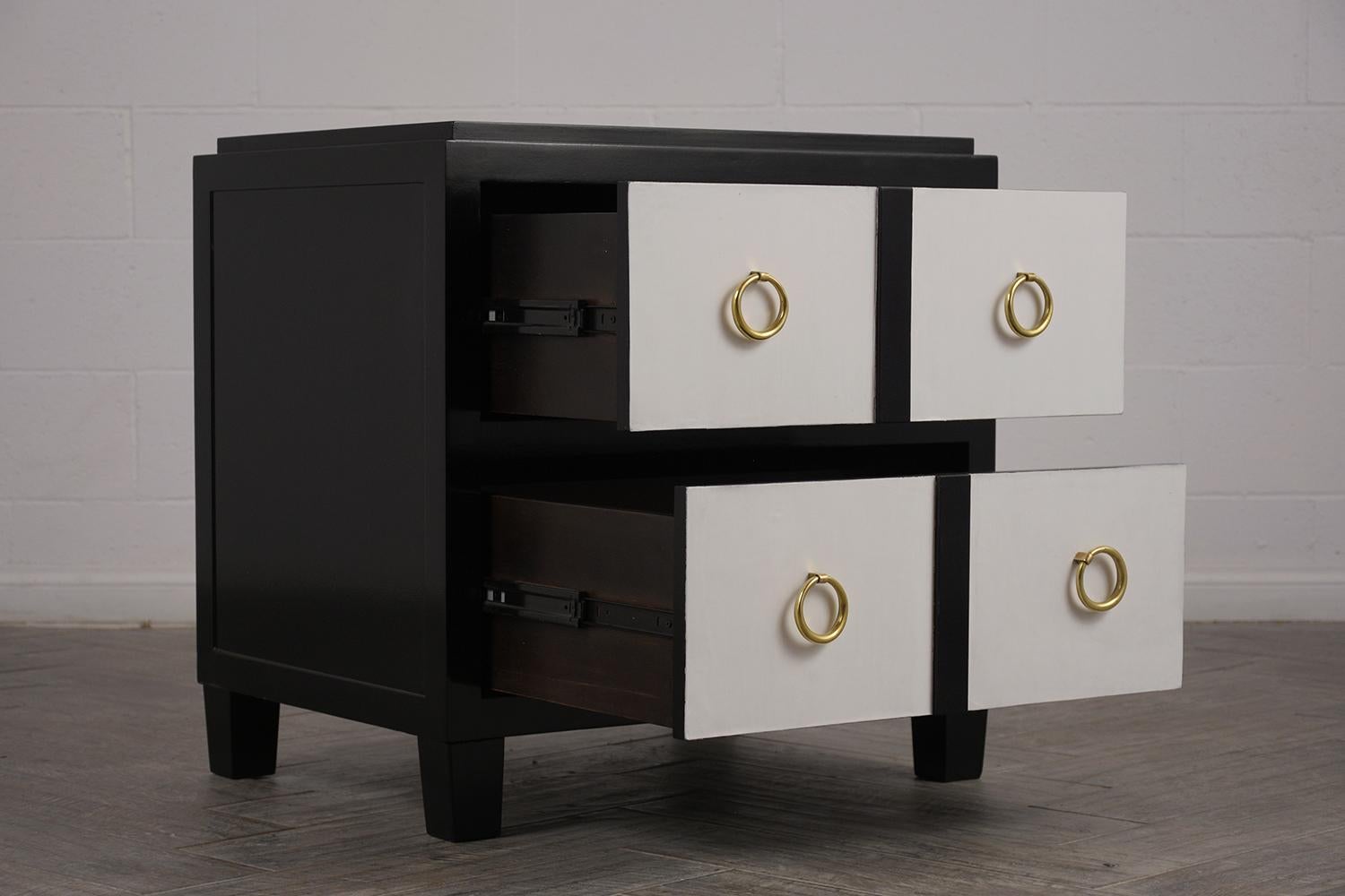 Pair of Modern Parchment Black and White Lacquered Nightstands 4