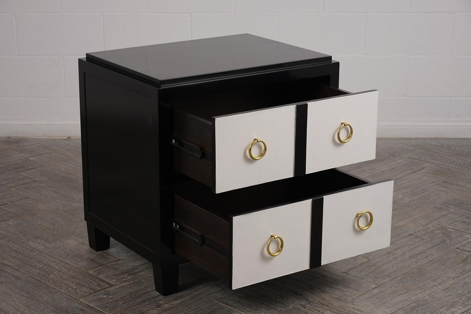 Pair of Modern Parchment Black and White Lacquered Nightstands 6