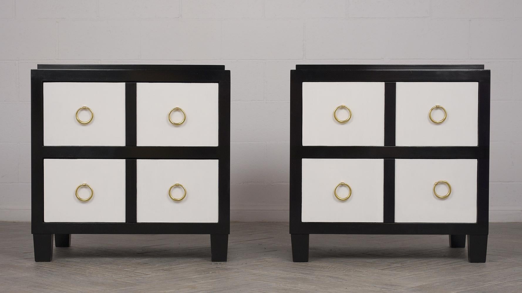 Pair of Modern Parchment Black and White Lacquered Nightstands 9