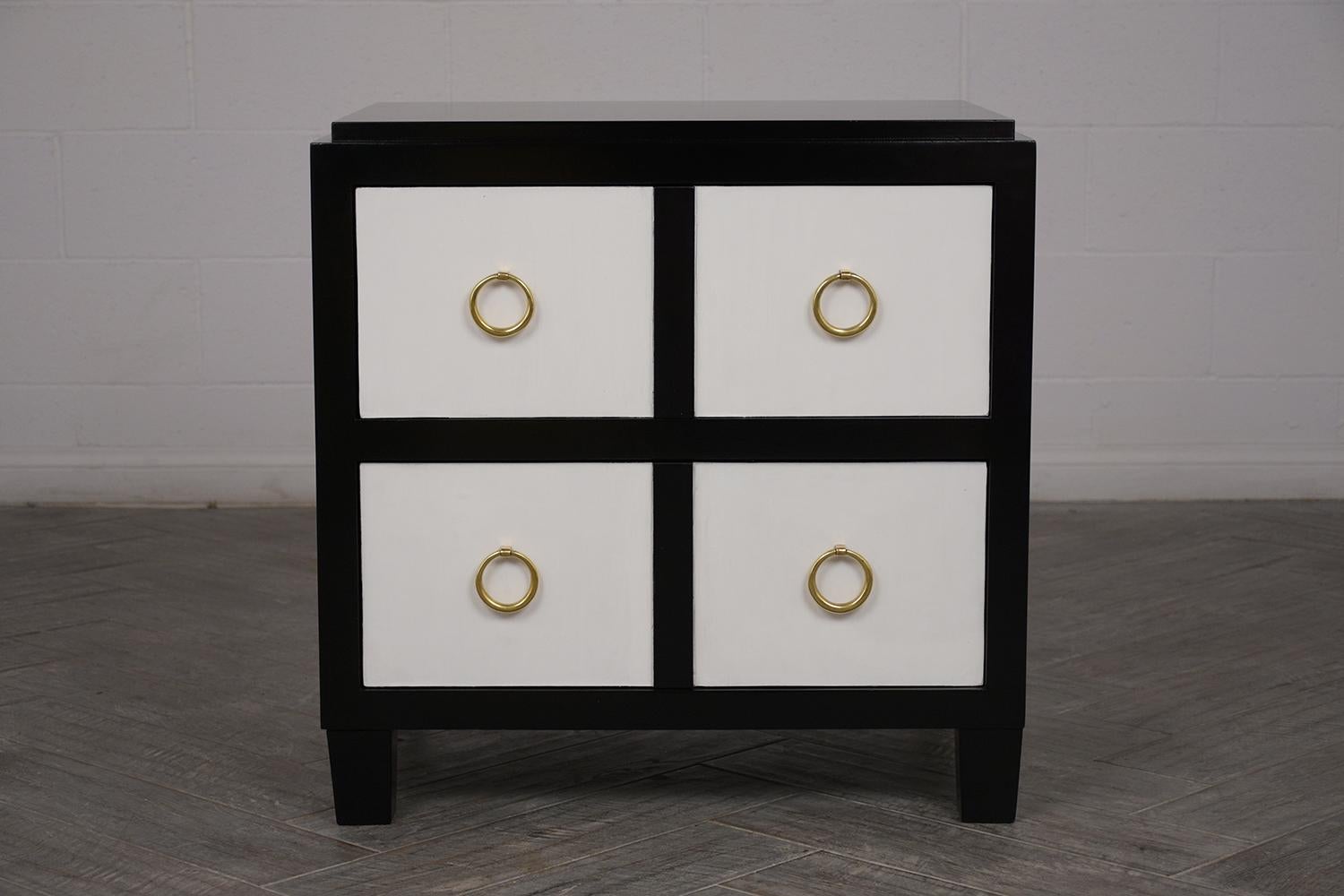 Pair of Modern Parchment Black and White Lacquered Nightstands 1