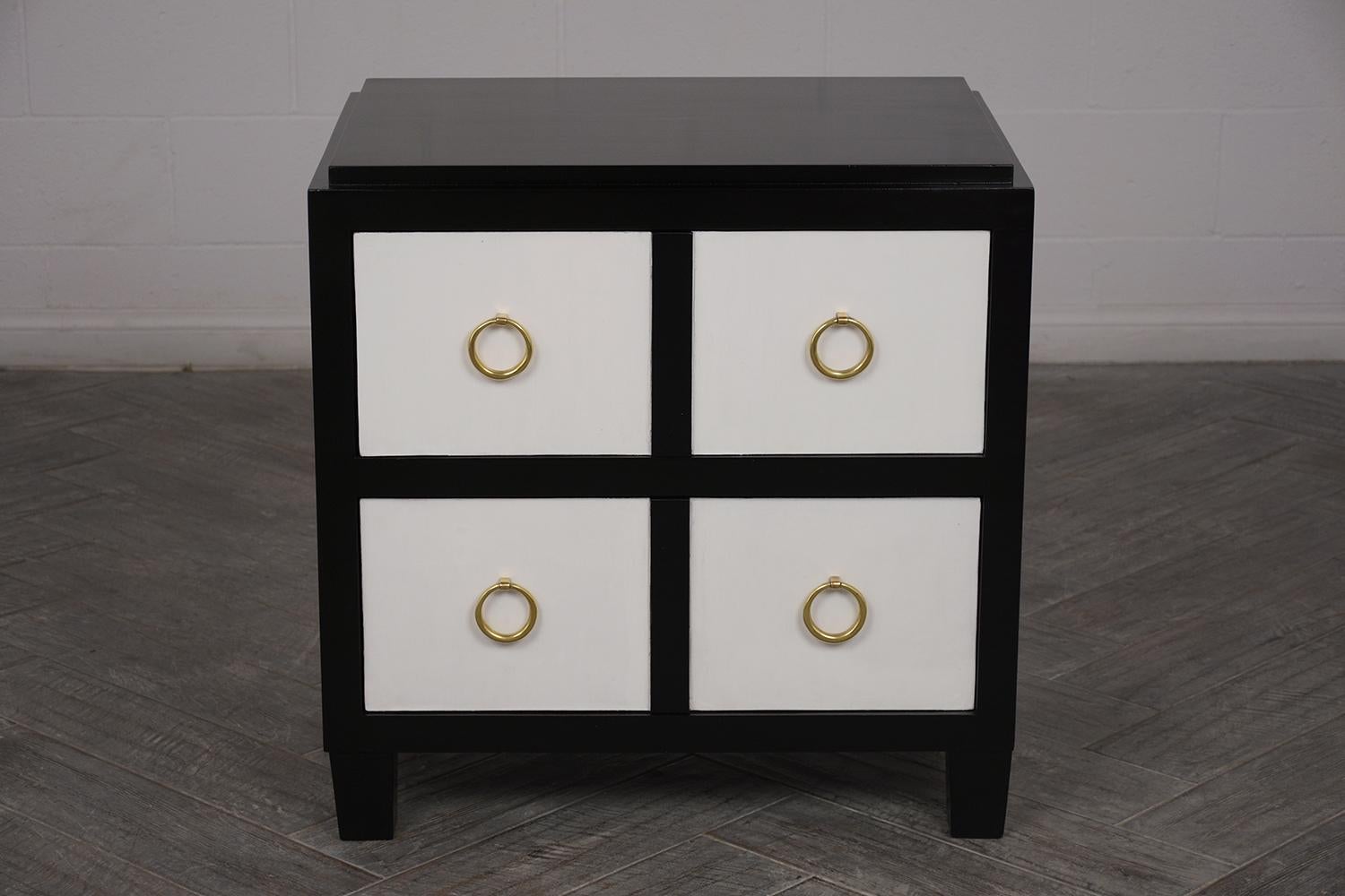 Pair of Modern Parchment Black and White Lacquered Nightstands 2