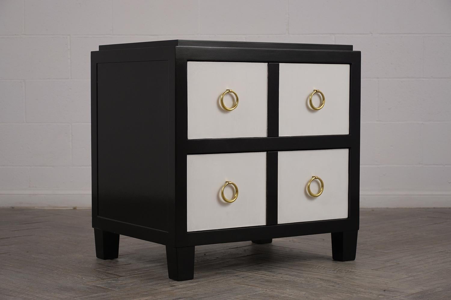 Pair of Modern Parchment Black and White Lacquered Nightstands 3