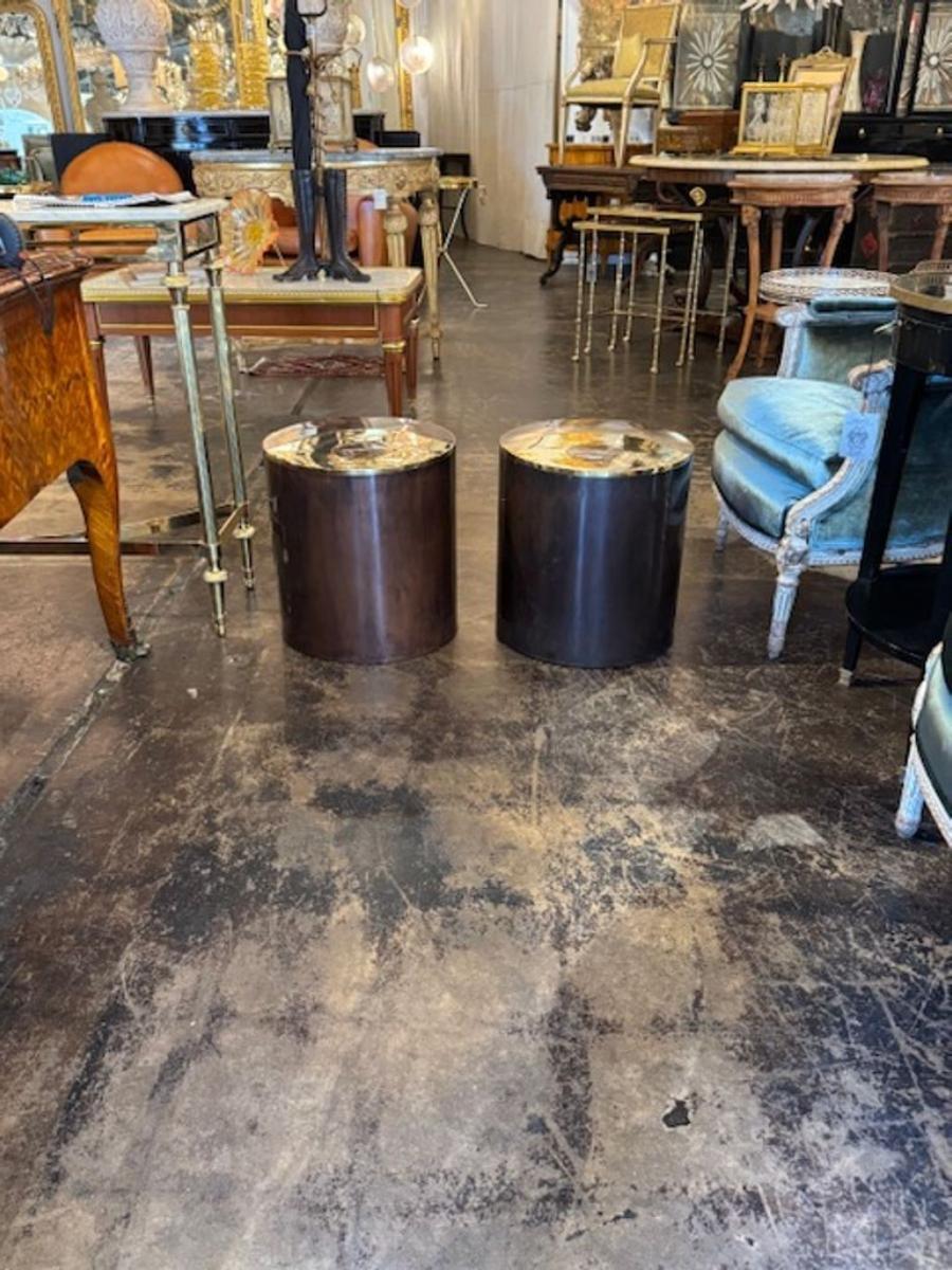 XXIe siècle et contemporain Paire de tables d'appoint Bullseye en laiton de conception Paul Evans en vente