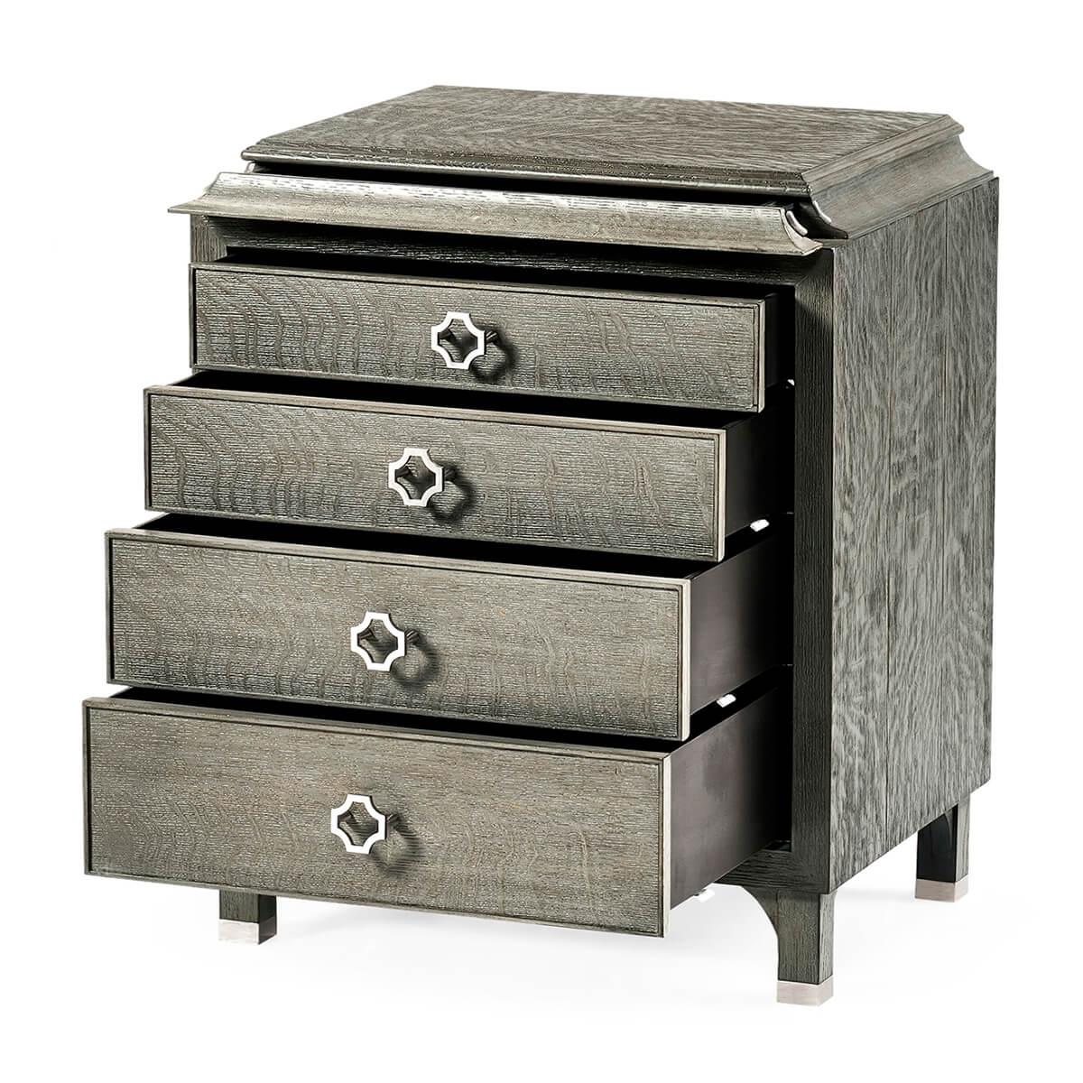 Vietnamese Pair of Modern Pewter Oak Nightstands For Sale