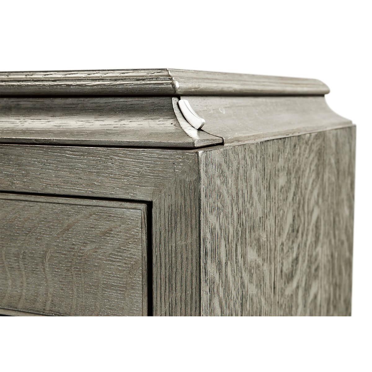 Brass Pair of Modern Pewter Oak Nightstands For Sale