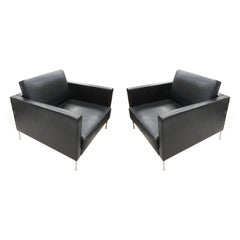Pareja de sillones modernos Piero Lissoni para Knoll Divina Club Lounge Cuero negro