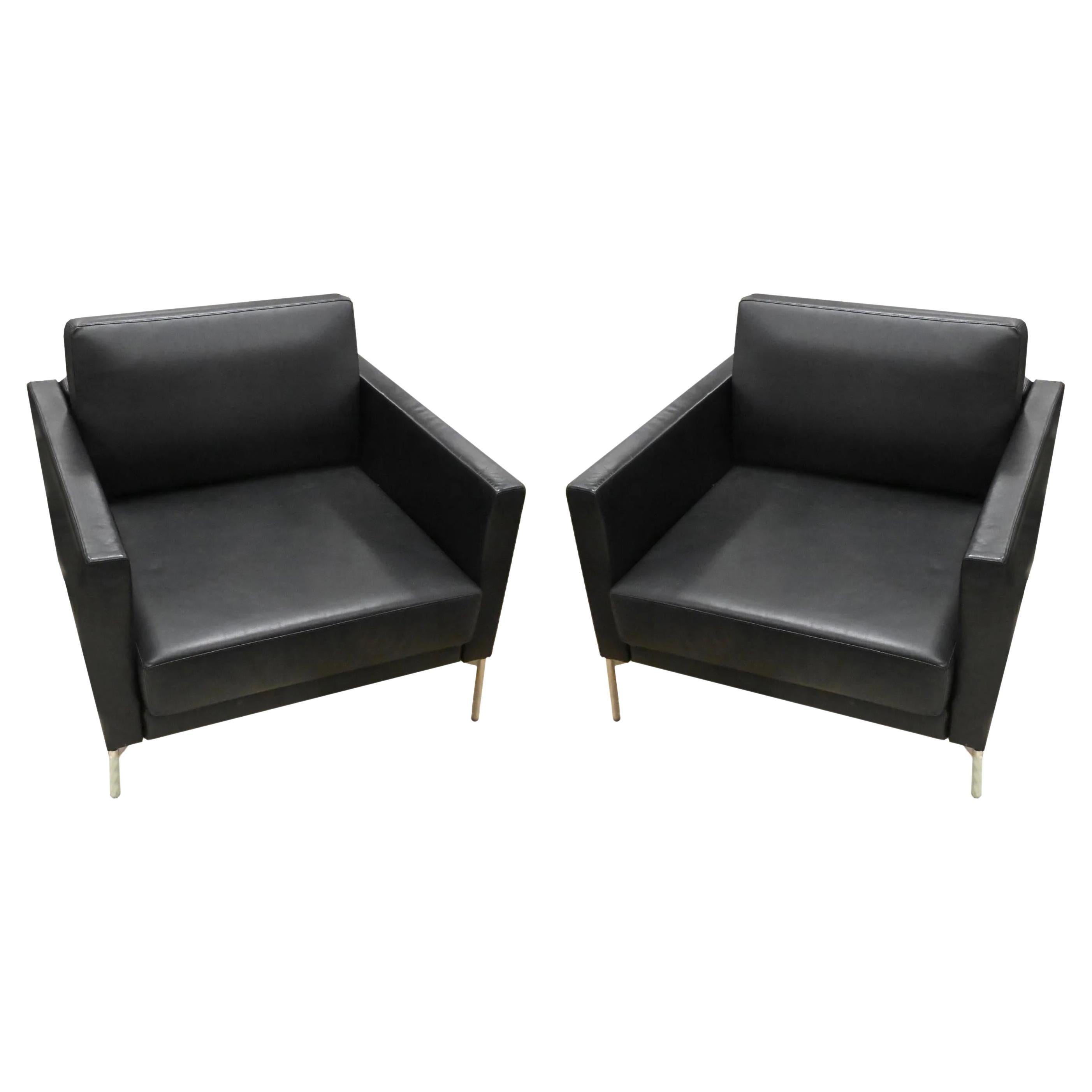 American Pair of Modern Piero Lissoni for Knoll Divina Club Lounge Chairs Black Leather For Sale