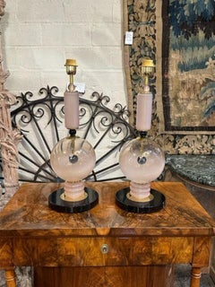 Pair of Modern Pink and Black Murano Glass Lamps