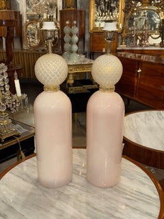 Pair of Modern Pink and Gold Murano Glass Lamps